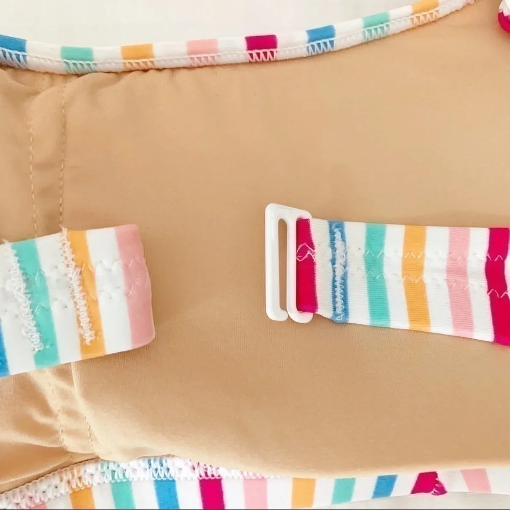 𝅺JCREW Factory Striped Ruffle Swimsuit Top NWTSizeM